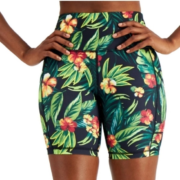 ID Ideology Compression 7" Bike Shorts Women's True Black Tropical Print - Picture 3 of 14